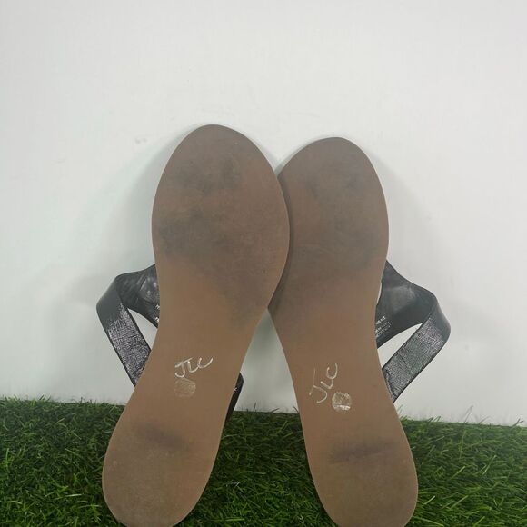 Tory Burch Terra Black Patent Leather Gold Logo Thong Sandals Size 7.5 - Picture 4 of 5